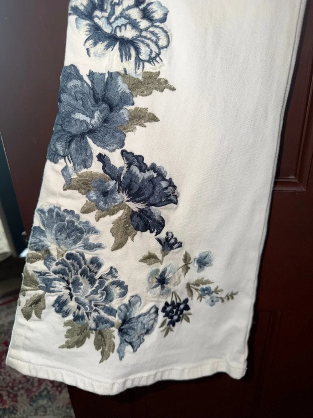 DRIFTWOOD White Flared Jeans with Blue Floral Embroidery - Picture 2 of 7